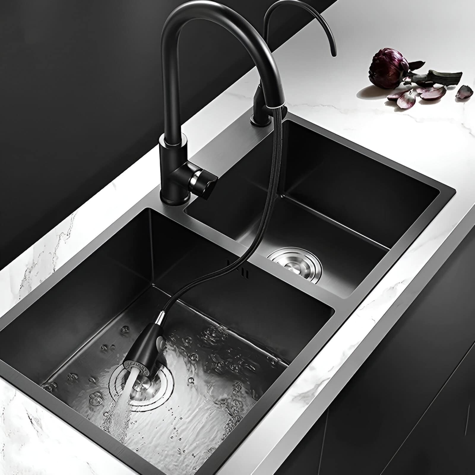 304 Stainless Steel Nano Black Kitchen Sink with Faucet and Drain Accessories - Image 3