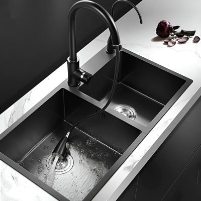 304 Stainless Steel Nano Black Kitchen Sink with Faucet and Drain Accessories