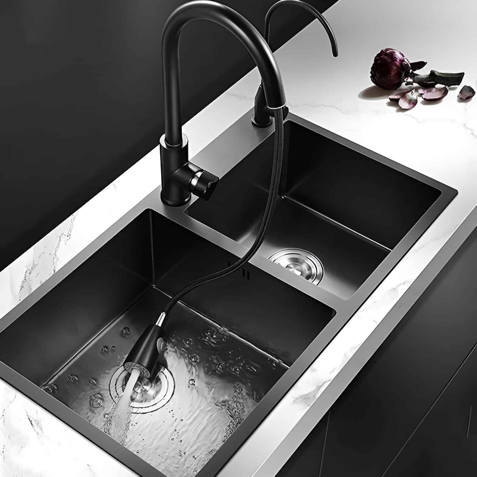 304 Stainless Steel Nano Black Kitchen Sink with Faucet and Drain Accessories
