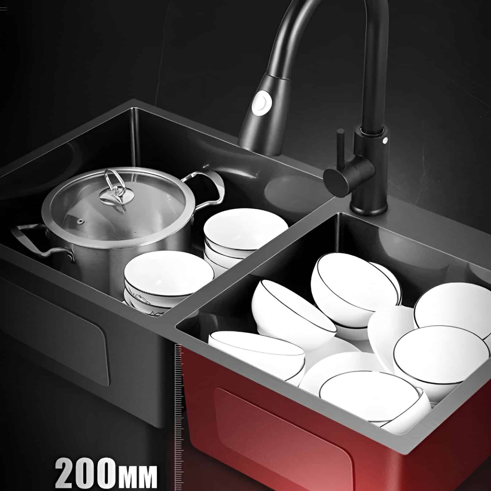 304 Stainless Steel Nano Black Kitchen Sink with Faucet and Drain Accessories - Image 4