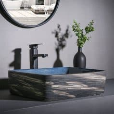 Stunning black faucet and stylish sink designed for eye exam clinics. Ideal for optical offices seeking sleek, functional sink solutions.