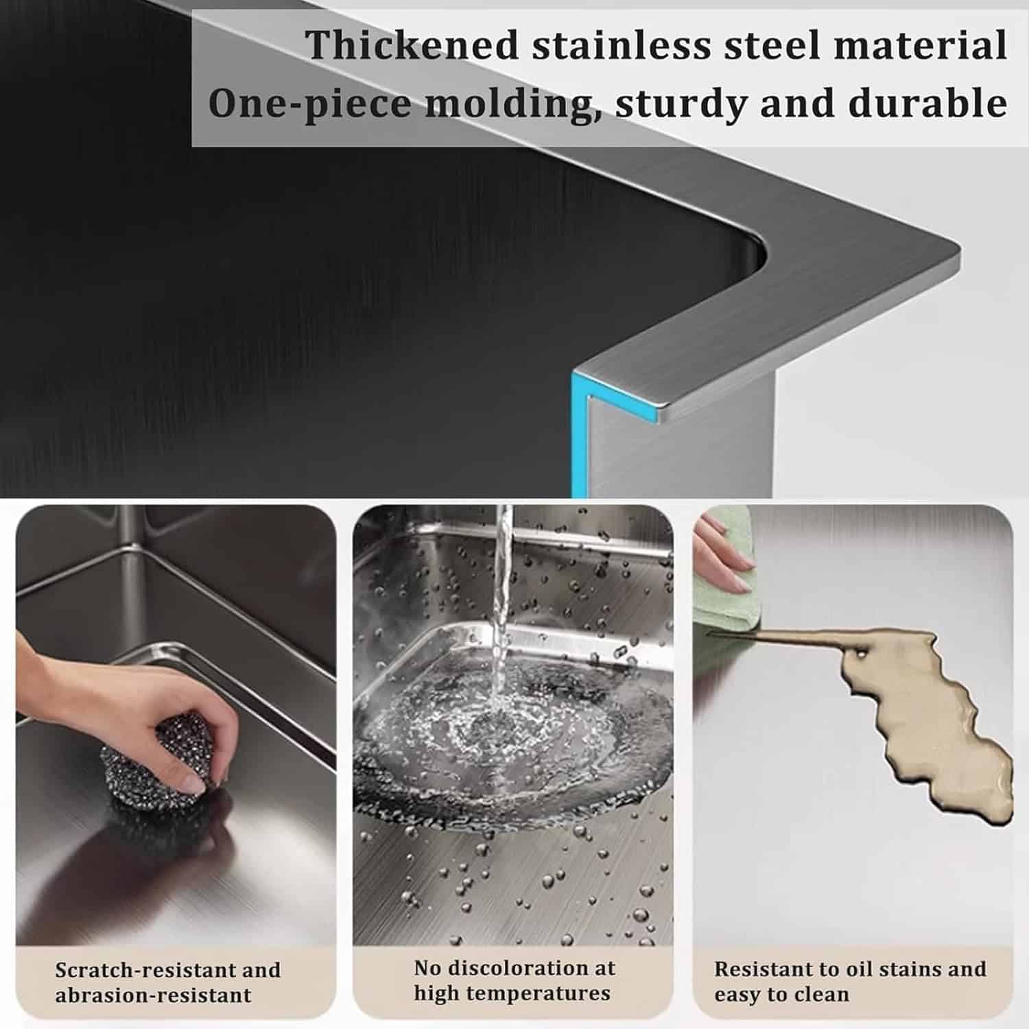 Durable stainless steel mold for kitchen use, featuring one-piece construction, scratch and oil stain resistance, and easy cleaning. Perfect for cooking and food preparation.