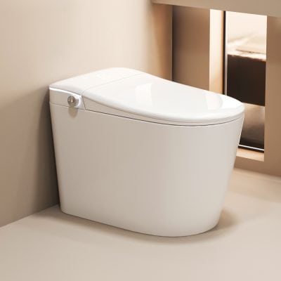 High-tech white toilet with advanced features, stylish appearance, and seamless integration into contemporary bathroom spaces for improved hygiene.