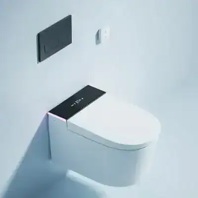 Smart toilet with bidet and touch control panel for luxury bathroom experience; perfect for hygiene, comfort, and eco-friendly living.