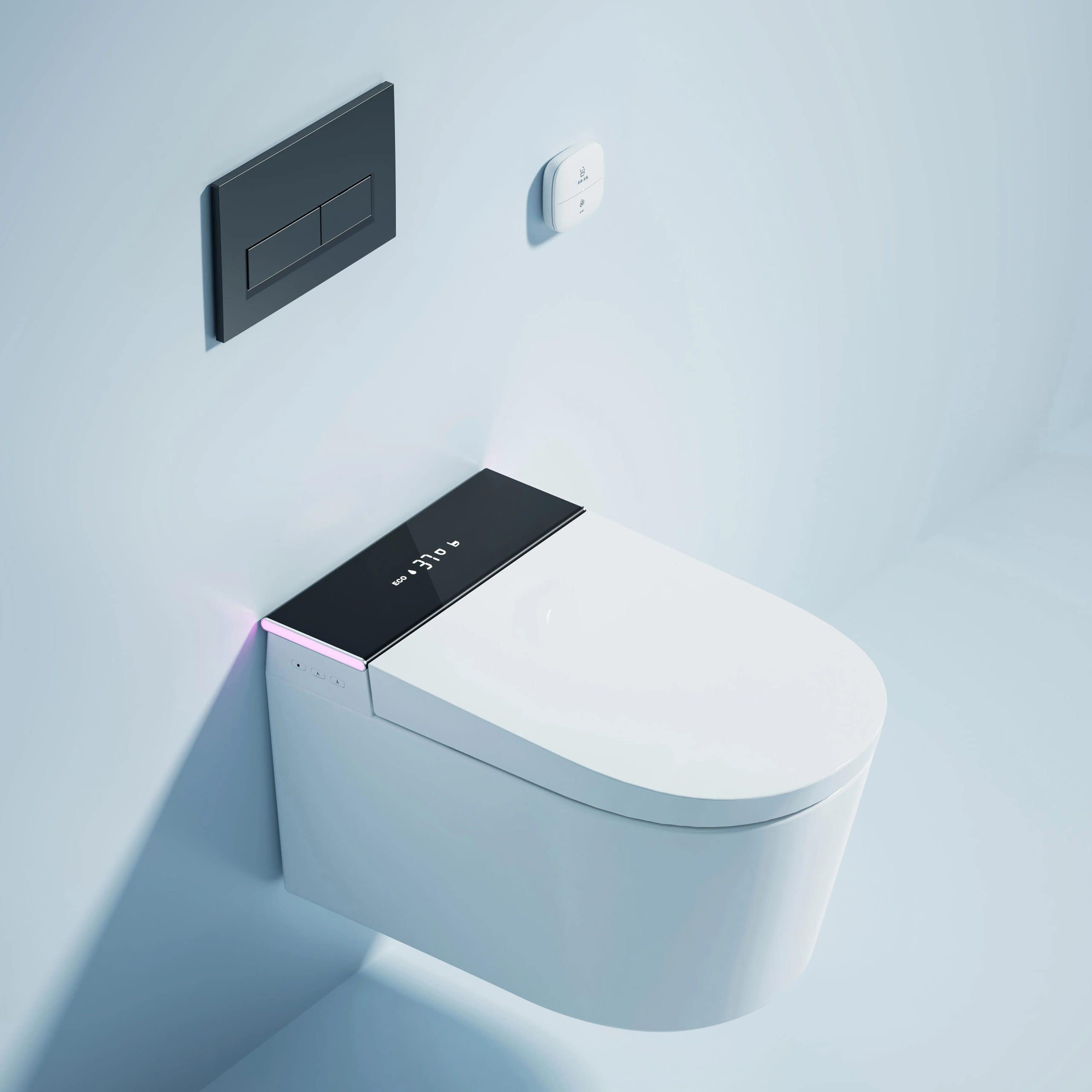 Smart toilet with bidet and touch control panel for luxury bathroom experience; perfect for hygiene, comfort, and eco-friendly living.