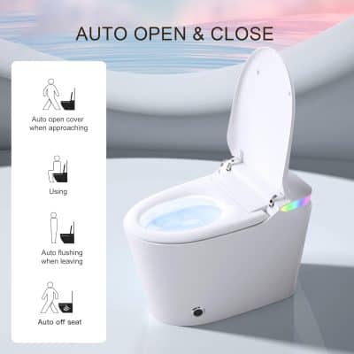 High-tech smart toilet with automatic lid, sensor-based function, and eco-friendly features. Ideal for hygienic and hands-free use, perfect for modern bathrooms and healthcare settings.