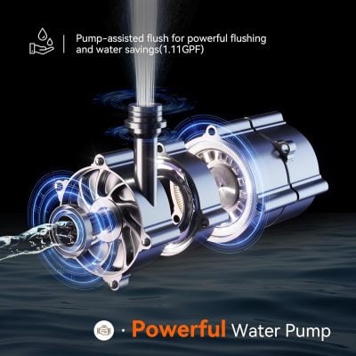 High-performance water pump for powerful flushing and water savings in toilets and bathroom fixtures.