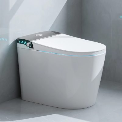 High-tech smart toilet in a modern bathroom setting, offering automated hygiene features and water-saving capabilities. Perfect for enhanced comfort and cleanliness at Monalisa Medical.