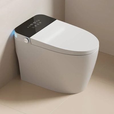 Smart bidet toilet with advanced hygiene features, sleek design, and touch control panel for optimal comfort and sanitation in modern bathrooms.