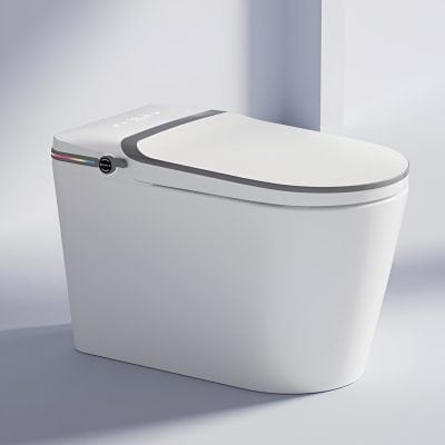 A modern, high-tech smart toilet featuring sleek design and advanced hygiene features, perfect for enhancing bathroom comfort and style.