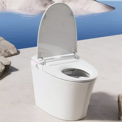 A modern, high-tech smart toilet with a sleek design, perfect for enhancing bathroom functionality and hygiene. Features include touchless operation, cleaning functions, and customizable settings for a luxurious experience.