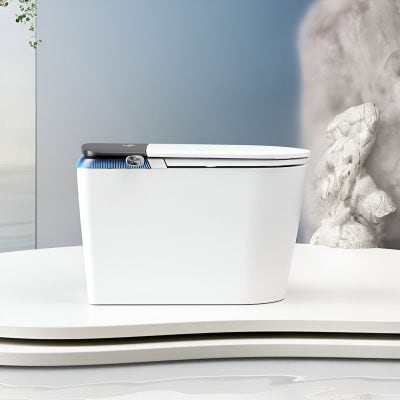 High-tech smart toilet with sleek design and advanced features for hygiene and comfort.
