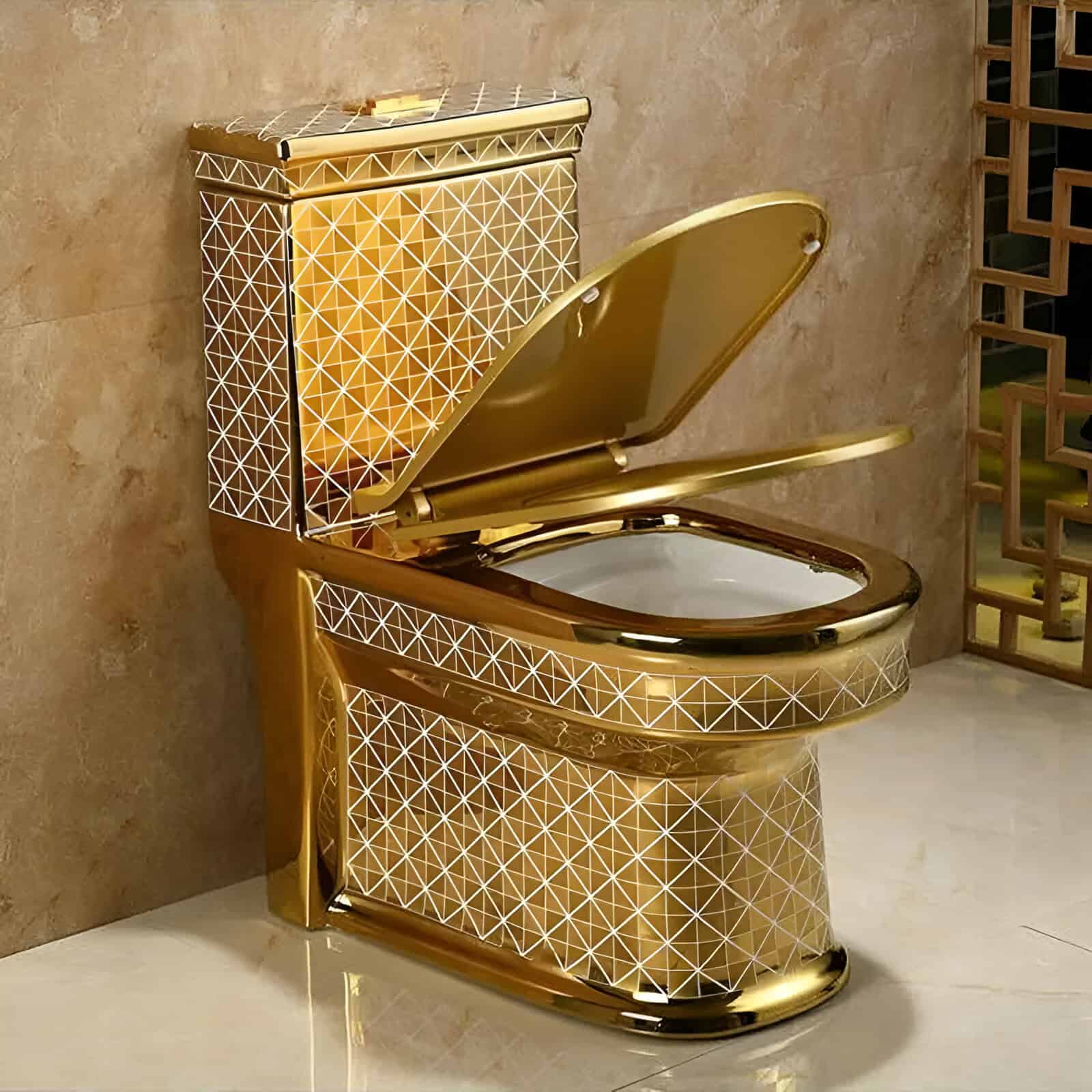 Luxurious Gold Artistic One-Piece Ceramic Toilet with Dual-Flush System - Image 6