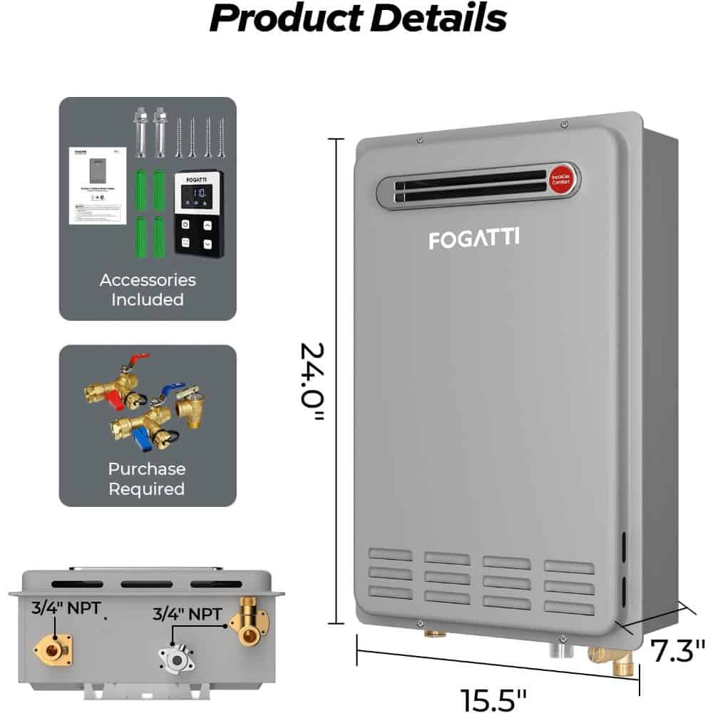 High-capacity fogatti water heater for medical use, includes accessories, compact design with precise temperature control, ideal for hospitals and clinics.