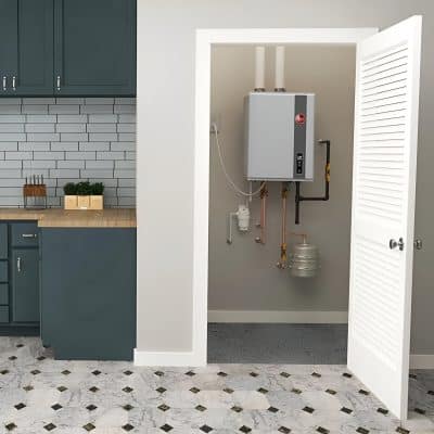 Reliable tankless water heater for home or office plumbing needs.