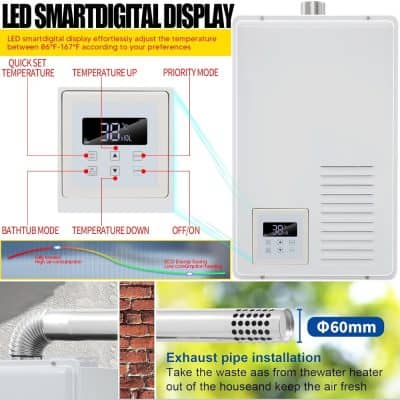 Efficient digital water heater temperature control with LED display, adjustable settings, and energy-saving features. Ideal for residential and commercial bathroom heating solutions.