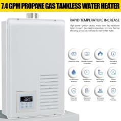 High-efficiency propane water heater for instant hot water, rapid temperature increase, and energy savings. Perfect for home, commercial, and industrial use.