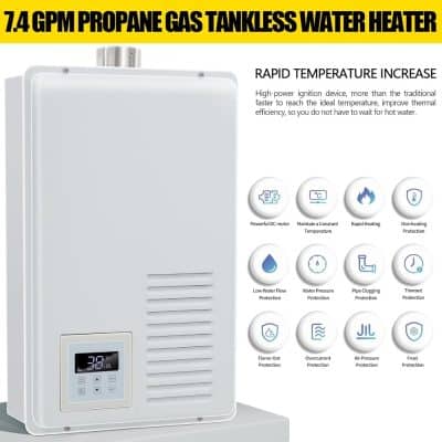 High-efficiency propane water heater for instant hot water, rapid temperature increase, and energy savings. Perfect for home, commercial, and industrial use.