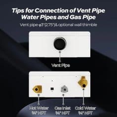 Efficient installation tips for vent, water, and gas pipes in plumbing systems. Includes details on vent pipe size and wall thimble for optimal water and gas pipe connections.