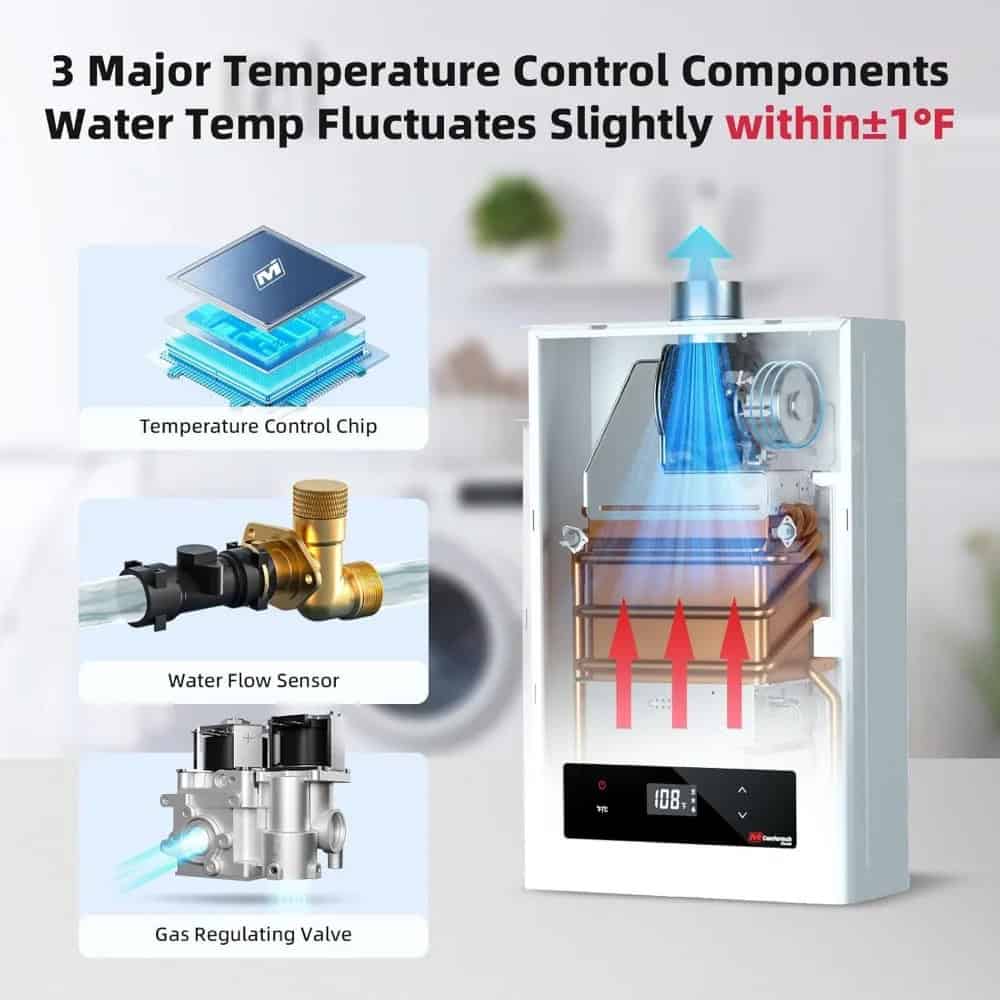 Advanced opt water cooler with temperature control chip, water flow sensor, and gas regulating valve for precise temperature management.