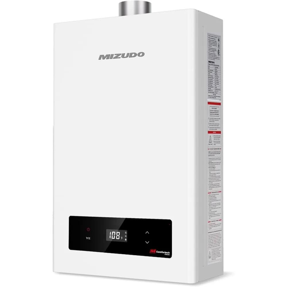 Energy-efficient Mizudo gas boiler for home heating, featuring digital display and reliable performance. Perfect for residential hot water and heating needs.