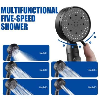 High-quality multifunctional five-speed showerhead for bathroom and spa use, offering adjustable spray modes and enhanced water flow for a comfortable shower experience.