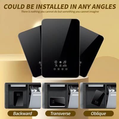 Reflective LED mirror with touch screen, ideal for contemporary bathrooms, providing customizable lighting and temperature settings for a sleek, functional look.