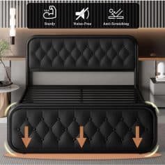 Sturdy, noise-free, anti-scratching luxury bed frame with tufted headboard for modern bedrooms.