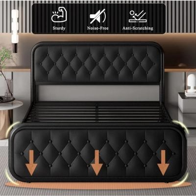 Sturdy, noise-free, anti-scratching luxury bed frame with tufted headboard for modern bedrooms.