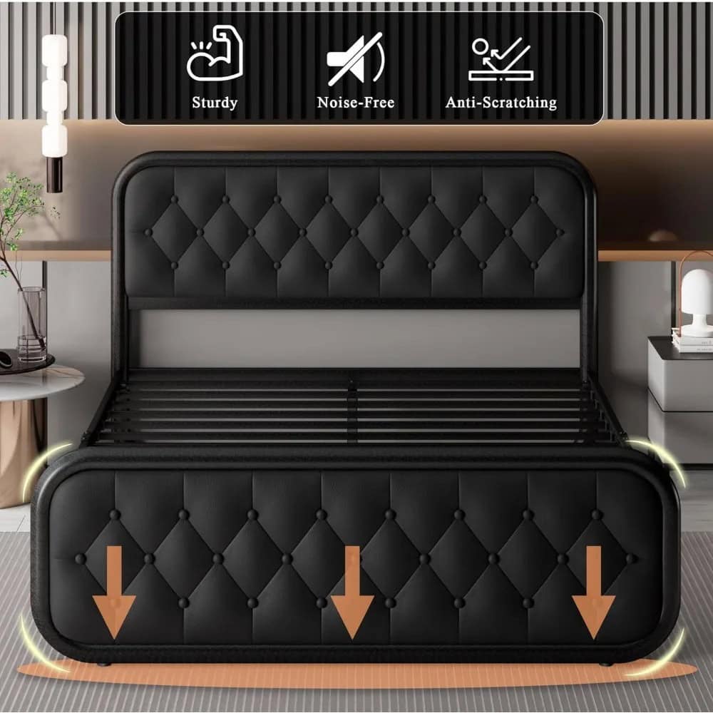 Sturdy, noise-free, anti-scratching luxury bed frame with tufted headboard for modern bedrooms.