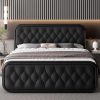 Queen Size Upholstered Bed Frame with Faux Leather Headboard