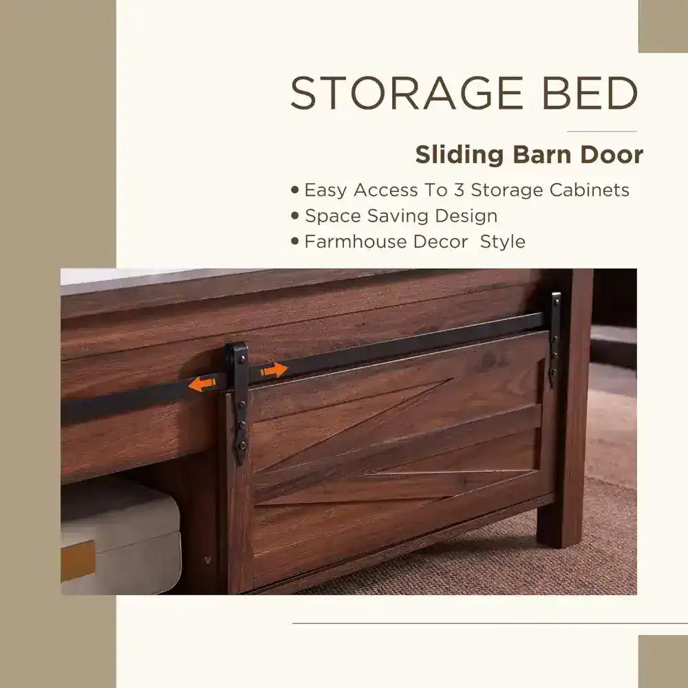 King Size Farmhouse Bed Frame with Sliding Barn Door Storage - Image 3
