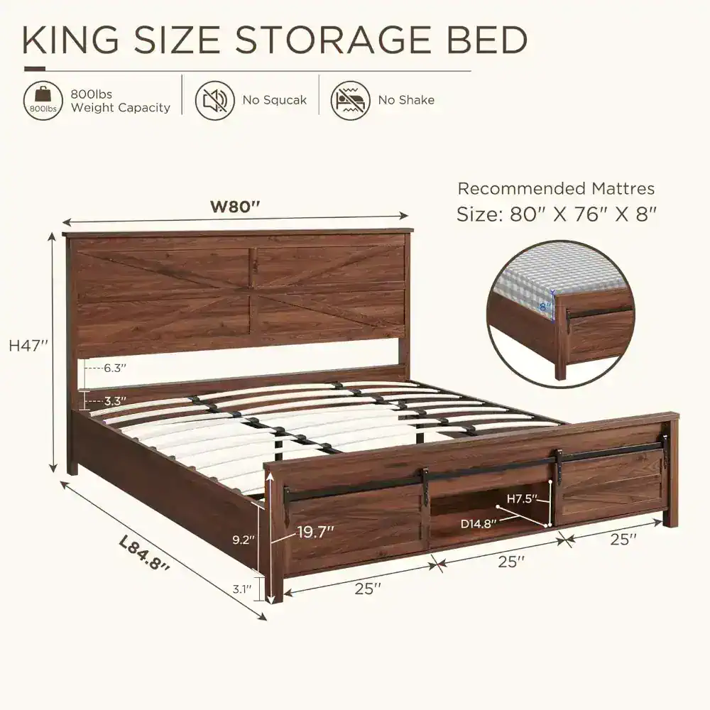 Elegant King size wooden storage bed perfect for modern bedrooms, featuring durable construction and integrated storage drawers for optimal space utilization. Great for bedroom furniture needs.