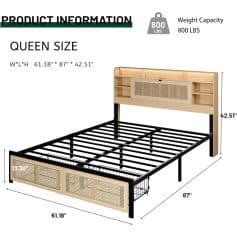 Beautiful wooden queen-size bed with built-in headboard storage and side drawers, ideal for minimalist bedrooms. Features sturdy construction, contemporary design, and practical storage space, perfect for maximizing room functionality.