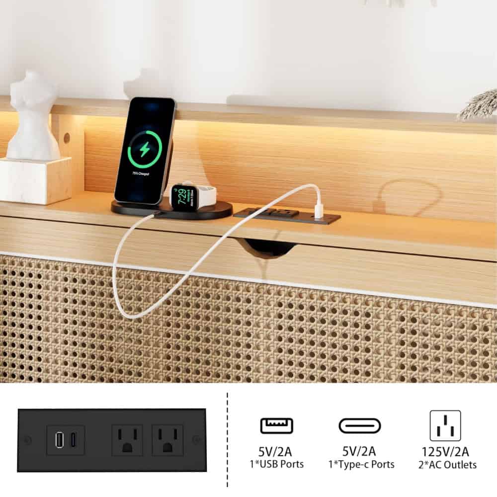 Smart phone charging station with USB, Type-C ports, and AC outlets for convenient device charging. Perfect for home or office, compatible with multiple devices including smartphones and smartwatches.