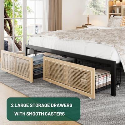 Elegant bedroom storage bed with two large drawers and smooth casters for easy access, perfect for organizing your bedroom with style.