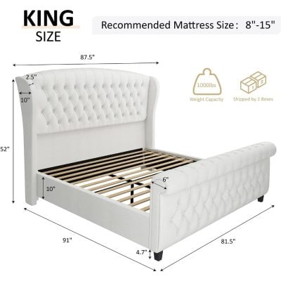 Luxurious upholstered king size bed with tufted headboard, ideal for bedroom decor. Features sturdy construction, comfortable design, and easy assembly for a stylish and functional sleep space.