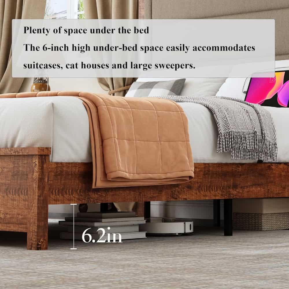 High-quality 6-inch under-bed space ideal for storing suitcases, cat houses, and large sweepers.