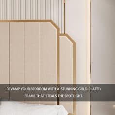 Luxury bedroom decor featuring a gold-plated frame that enhances style and ambiance. Perfect for modern interior design, emphasizing sophistication and elegance.