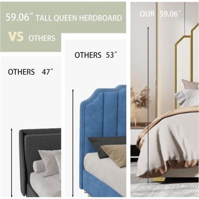 Alternative view of Queen Size Velvet Upholstered Bed Frame with Storage Drawers for Samsung Homes