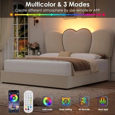 Smart multicolor bedroom lighting with remote control, app customization, wall wash, timer, RF remote, and flash function for personalized ambiance.