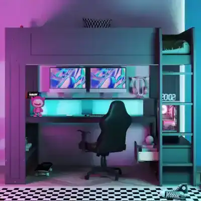 Heavily focused on tech and gaming setup, perfect for indoor entertainment and digital work.