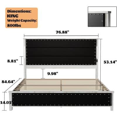 Stylish black and white bed frame with sturdy design, perfect for a contemporary bedroom. Features high weight capacity, durable materials, and sleek look for optimal comfort and style.