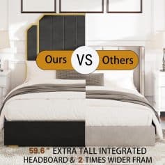 Luxurious bedroom with modern black and gold headboard, extra tall and wide frame, perfect for stylish bedroom setups. Designed for comfort and elegance, ideal for contemporary interior decor.