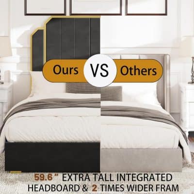 Luxurious bedroom with modern black and gold headboard, extra tall and wide frame, perfect for stylish bedroom setups. Designed for comfort and elegance, ideal for contemporary interior decor.