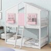 A charming white and pink kids' bedhouse with a ladder, designed for children’s bedrooms, combining playfulness and comfort. Perfect for adventurous little ones who love cozy, imaginative spaces.