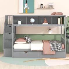 Versatile kids loft bed with built-in storage and study space, perfect for small bedrooms and creating a functional, stylish sleeping area for children.
