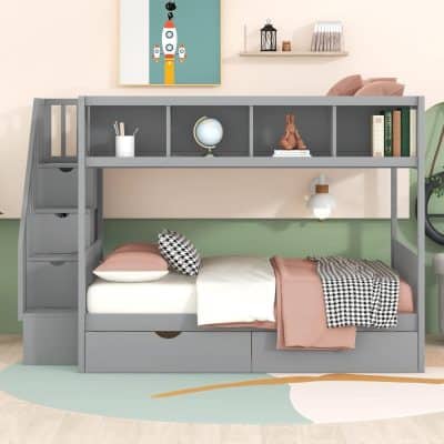 Versatile kids loft bed with built-in storage and study space, perfect for small bedrooms and creating a functional, stylish sleeping area for children.