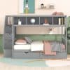 Bright grey kids bed with built-in drawers, desk and shelves for kids' bedroom organization, featuring modern design for children and teens.