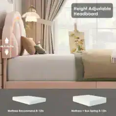 Soft, plush upholstered bed with height-adjustable headboard ideal for modern bedroom decor and comfort. Features include comfortable pillows, ambient lighting, and elegant drapery for cozy sleep environment.